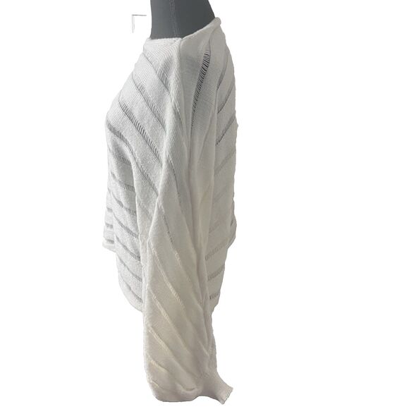 Women's Oversized Ivory Boat Neck Pointelle Knit Pullover Sweater - Picture 5 of 6